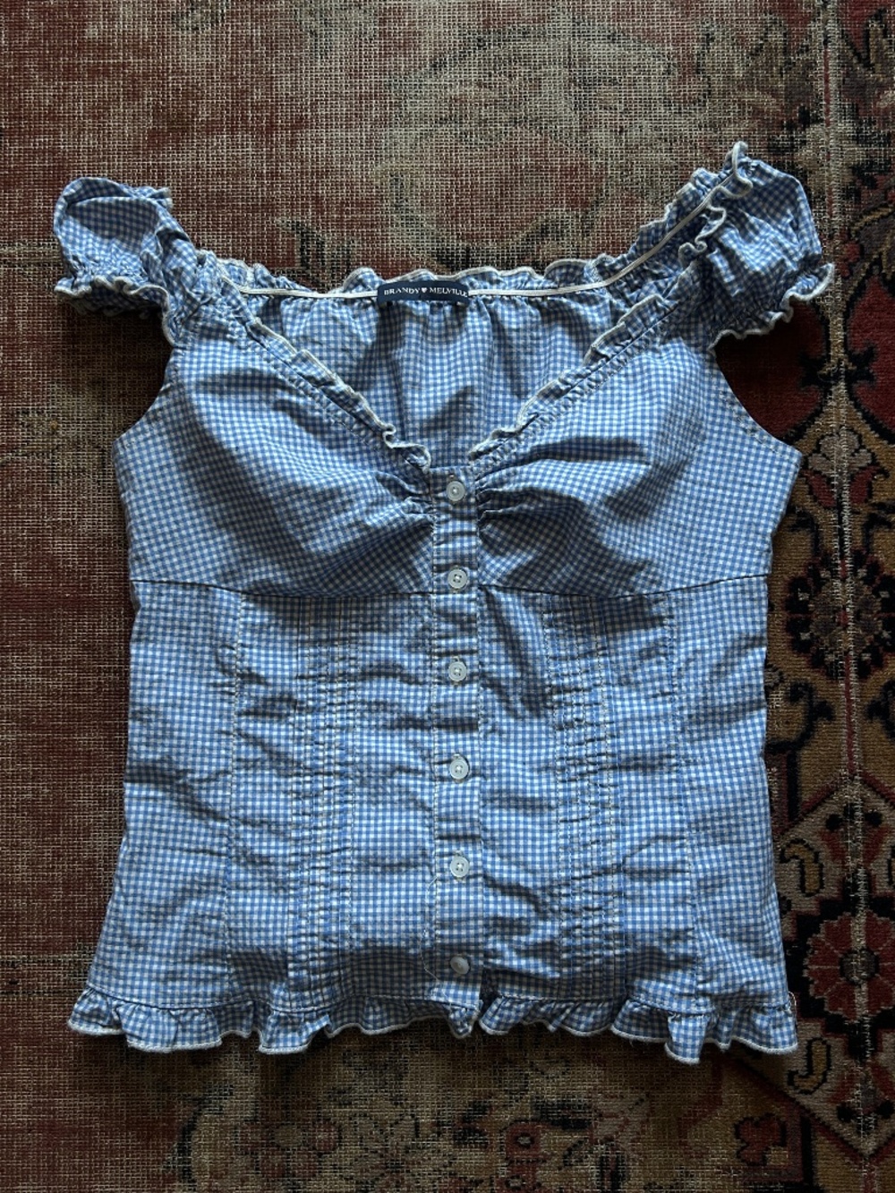 Blue and White Gingham Elena Top